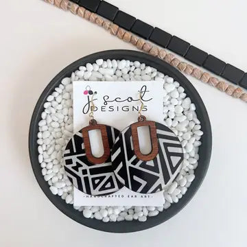 Black and White Wooden Dangle Earrings