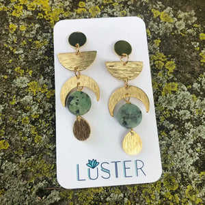 Celestial Brass + Stone Earrings