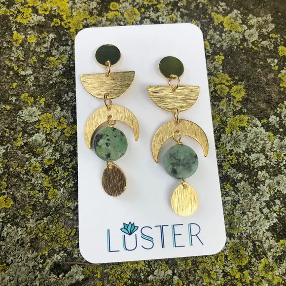 Celestial Brass + Stone Earrings