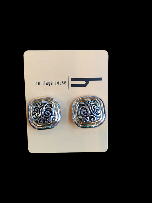 Filigrere Silver/Gold Square Earrings (Clip On)