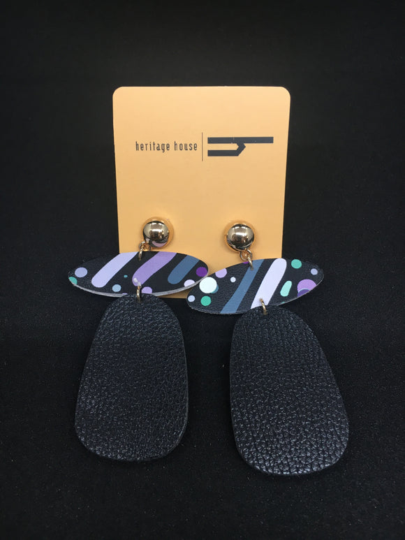 Black and Purple Leather Earrings