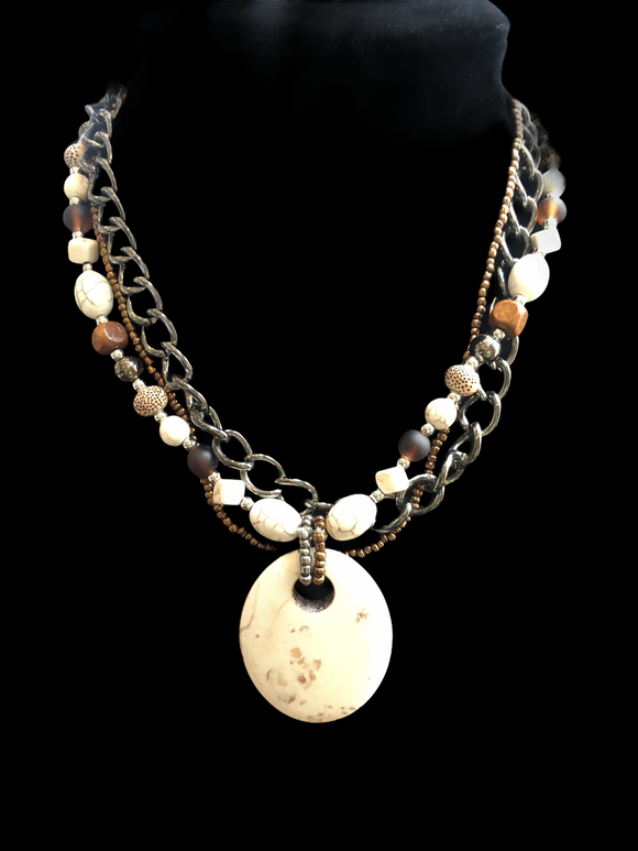 Three strand White Pendent Necklace