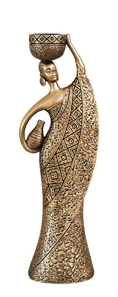 Bronze Tea Light: Woman Carrying Two Pots